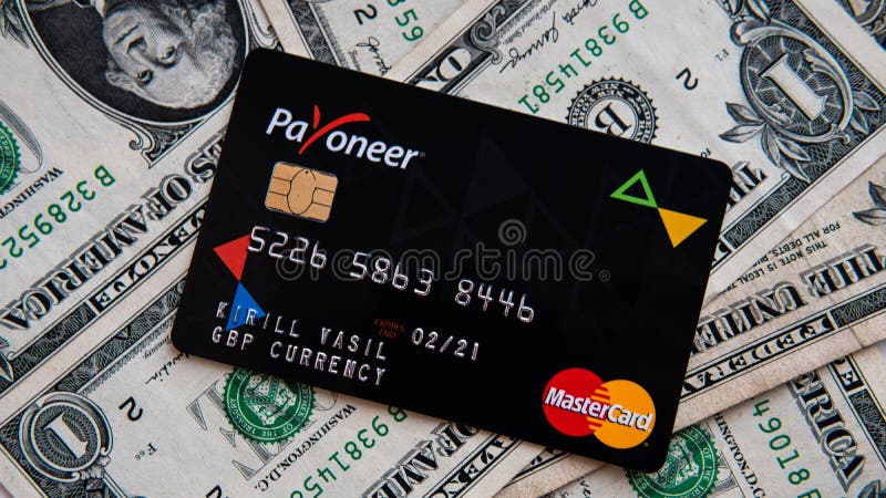 Aschheim, Germany -27 June  2020 : Blocking Payoneer cards, Wirecar company bankruptcy. Issuing Cards from Wirecard Card Solutions