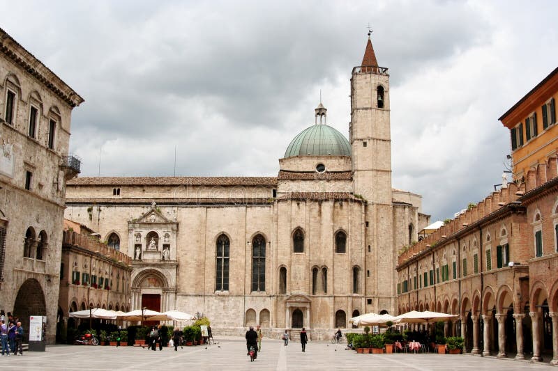 Ascoli Piceno main square with dome, Marche, Italy royalty free stock image