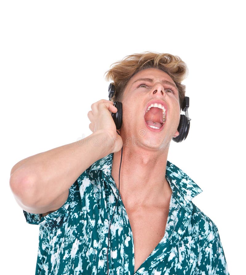 Ascultând muzică pe căști stock photo