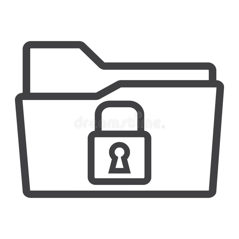 Asegure la línea icono, seguridad y candado de la carpeta de los datos stock de ilustración Asegure la línea icono, seguridad y candado de la carpeta de los datos stock de ilustración