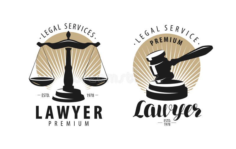 Asesoría jurídica, abogado, logotipo del abogado o etiqueta Escalas de la justicia, símbolo del mazo Ilustración del vector libre illustration Asesoría jurídica, abogado, logotipo del abogado o etiqueta Escalas de la justicia, símbolo del mazo Ilustración del vector libre illustration