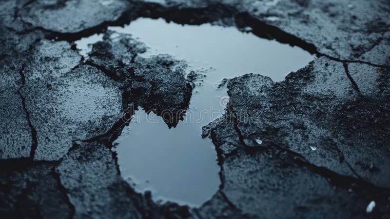 Asfalt cracat reflectă : Apa încă umple golurile din beton royalty free stock photo