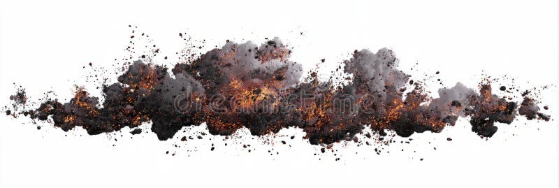 Ash cloud with floating embers minimal on white stock photos