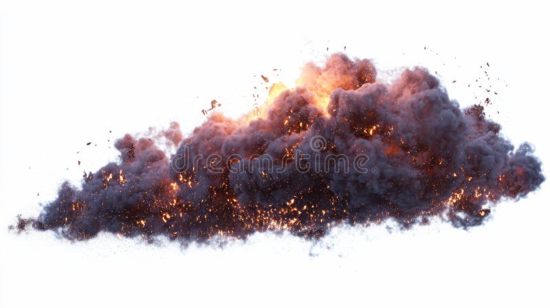 Ash cloud with floating embers minimal on white royalty free stock photo