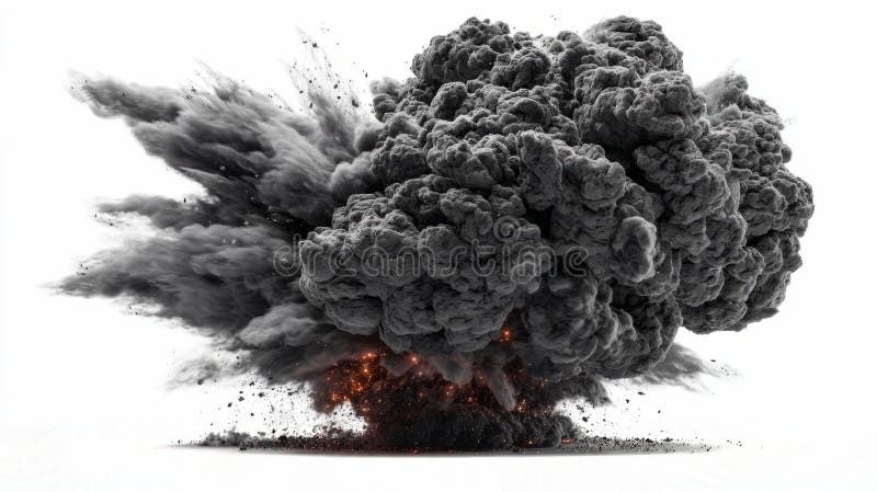 Ash cloud with floating embers minimal on white stock photos