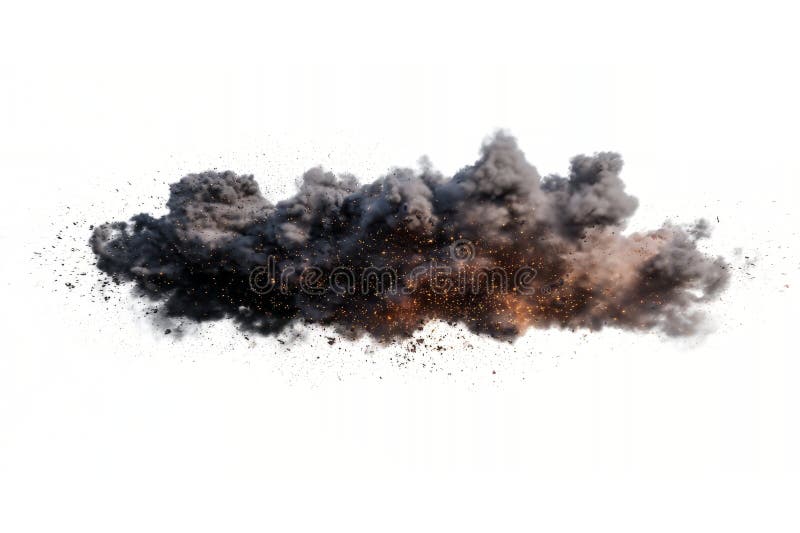 Ash cloud with floating embers minimal on white stock image
