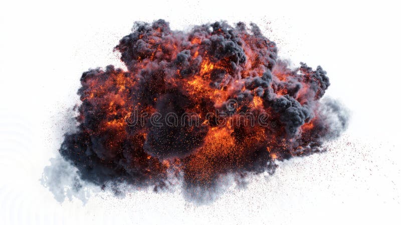 Ash cloud with floating embers minimal on white royalty free stock photo