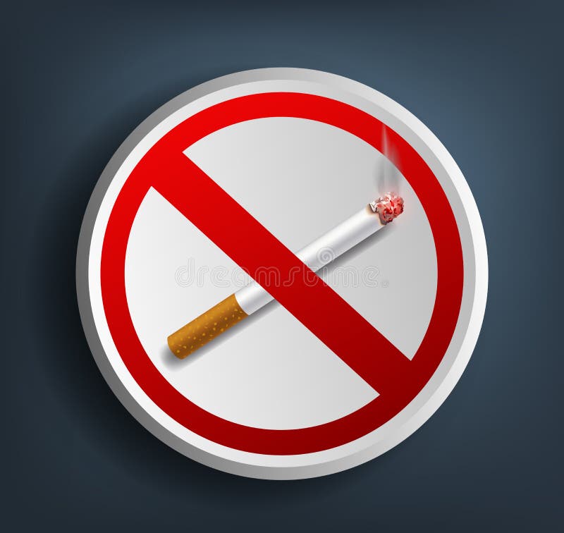Ashtray with cigarette and prohibitory sign stock illustration