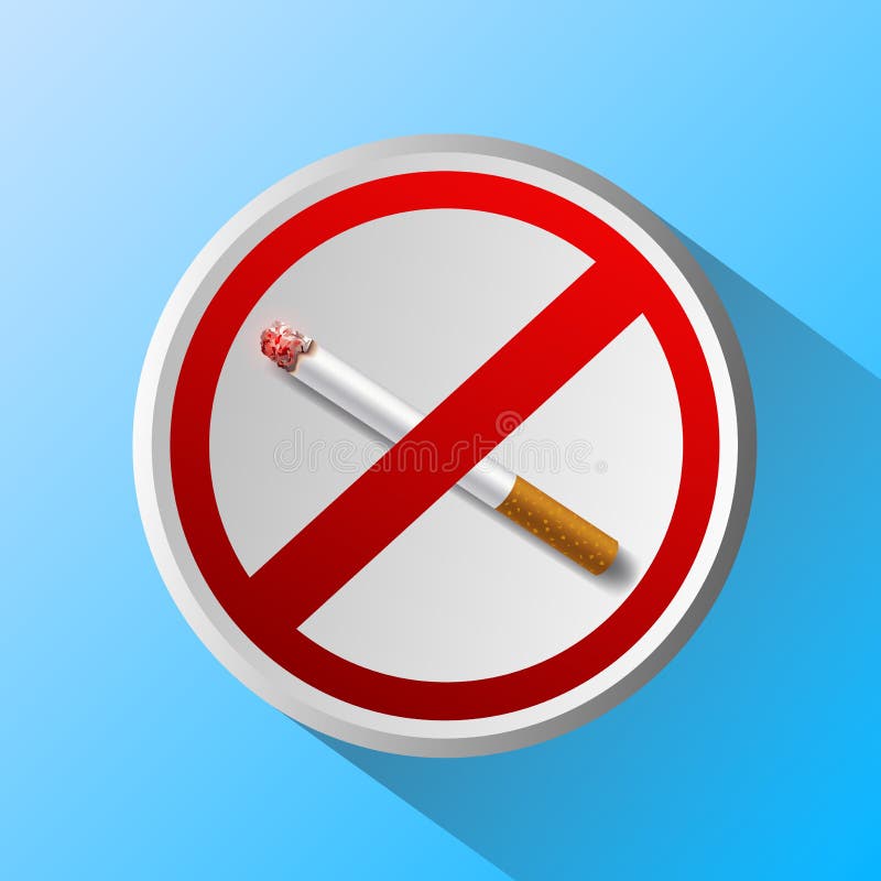 Ashtray with cigarette and prohibitory sign stock illustration