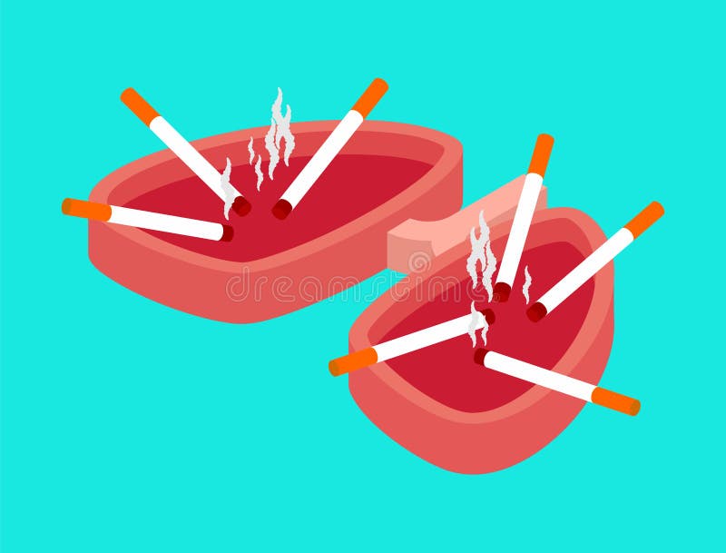 Ashtray lungs and cigarette butts. vector illustration vector illustration