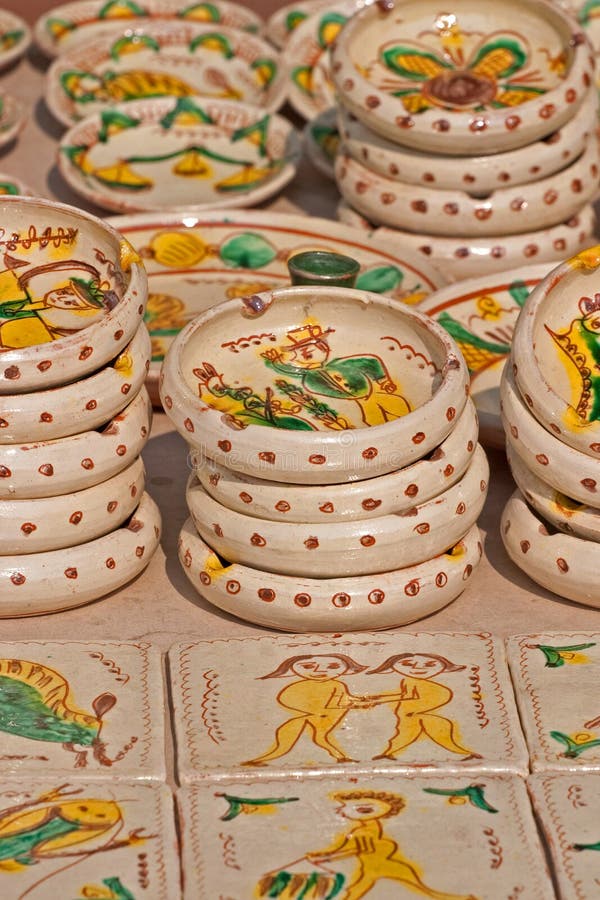 Clay Ashtray S and Handpainted with Different Designs Stock Image