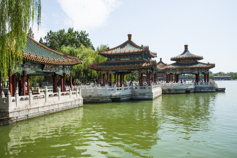 Asia China, Beijing, Beihai Park,Garden Building, Pavilion, Editorial ...