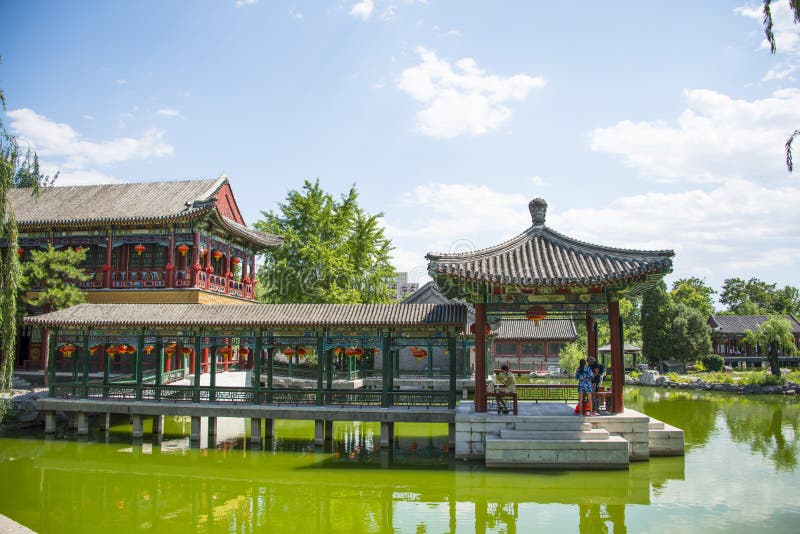 Asia China, Beijing, Grand View Garden,Lake, Pavilion, Gallery ...