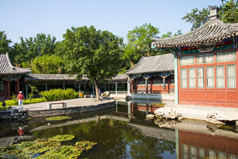 Asia China, Beijing, Xuanwu Yiyuan, Garden Building, Waterside Pavilion ...