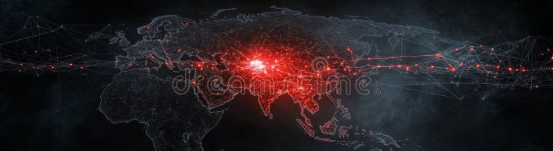 Asia Global Network Connectivity Map Digital map showcasing Asias global network illustrating connectivity communication vector illustration