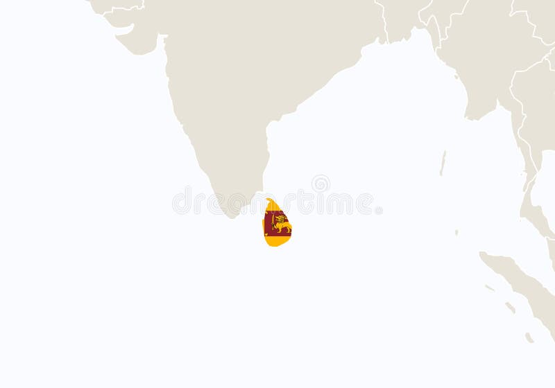 Asia with Highlighted Sri Lanka Map Stock Vector - Illustration of
