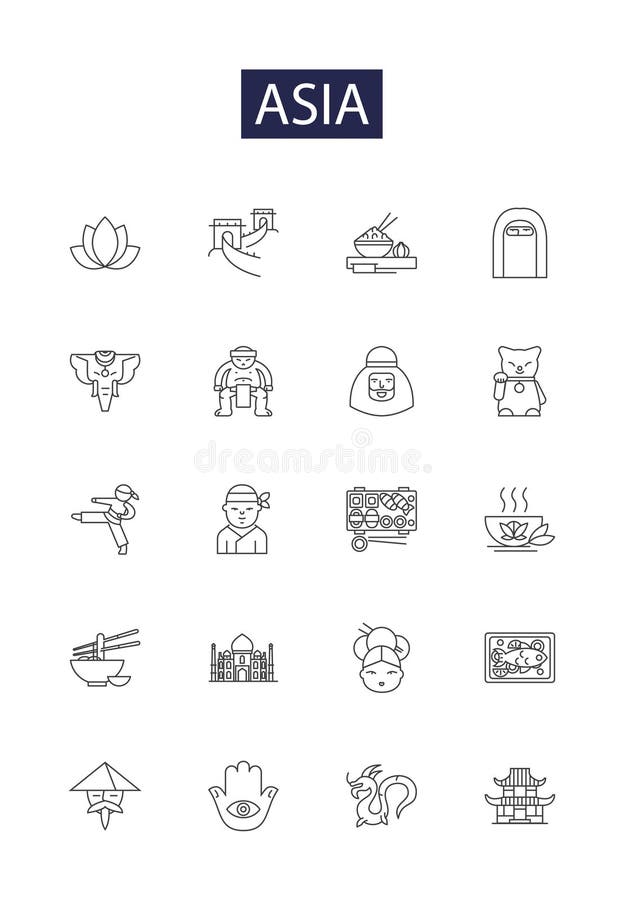 Asia line vector icons and signs. India, China, Japan, Korea, Thailand, Vietnam, Laos, Indonesia outline vector royalty free illustration