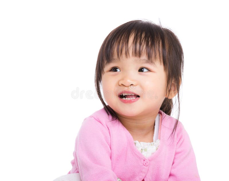 Asia Little Girl Smile and Looking at Other Side Stock Image - Image of ...
