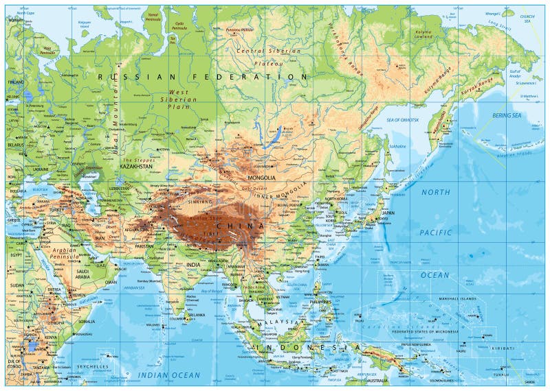 central and east asia physical map