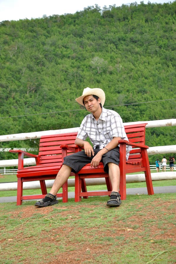 Asia Thailand Man Smile Cowboy Sit