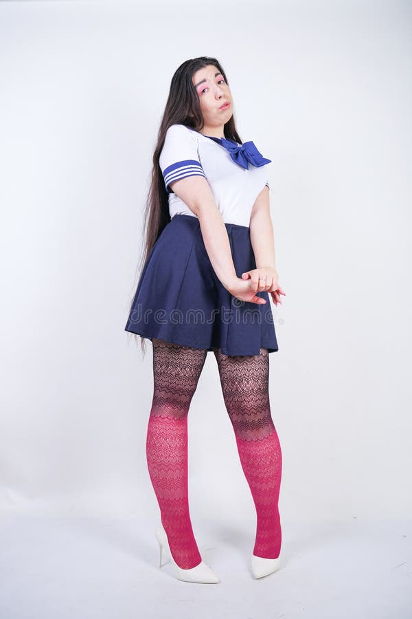 Japanese Schoolgirls Pantyhose - Asian Adult Plus Size Cosplay Woman on White Backgrond Stock Photo - Image  of pantyhose, face: 154727004