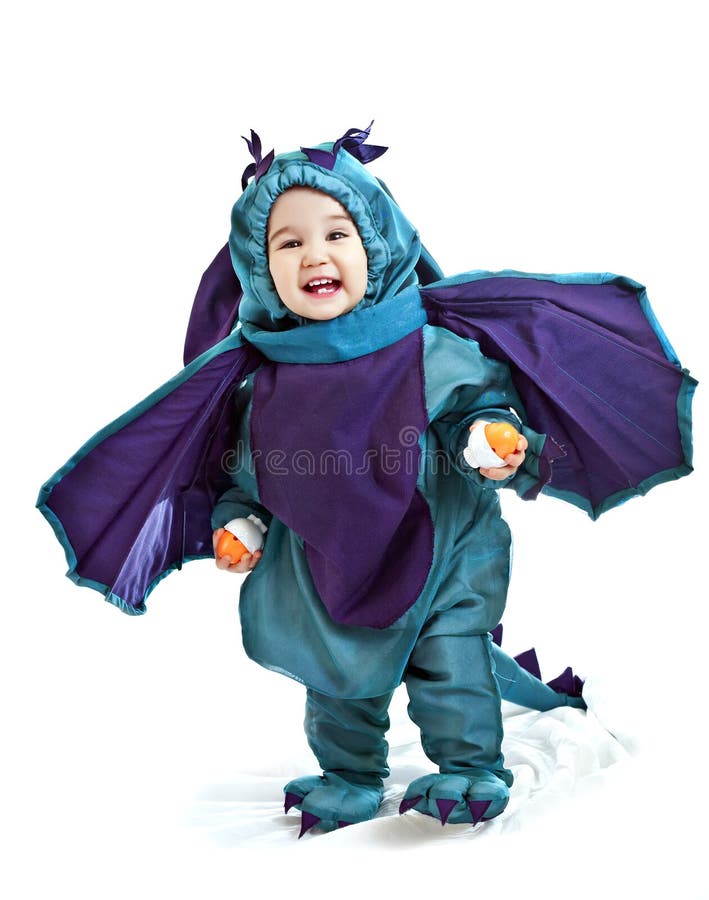 Asian baby boy in a dragon fancy dress