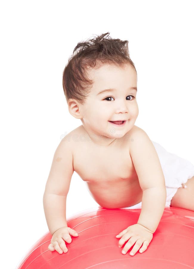 Asian baby boy on a red ball