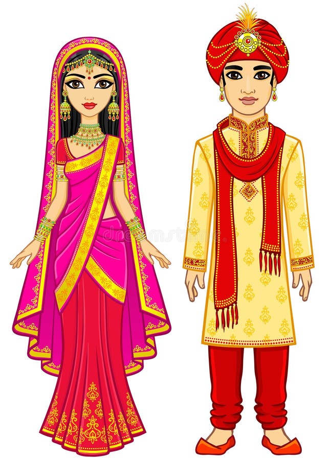 Asian beauty. Animation Indian family in traditional clothes. vector illustration Asian beauty. Animation Indian family in traditional clothes. vector illustration