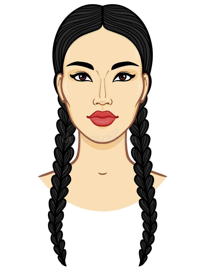 Animation portrait of a beautiful girl with braids . 