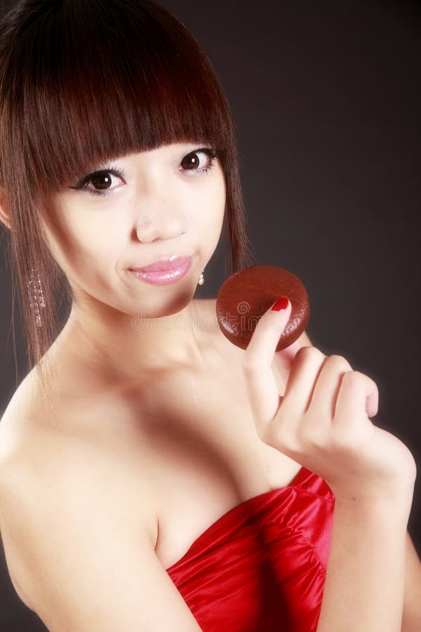 Asian beauty with chocolate pie