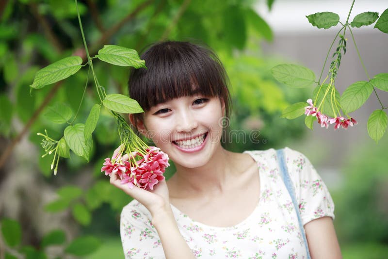 Asian beauty with flowers