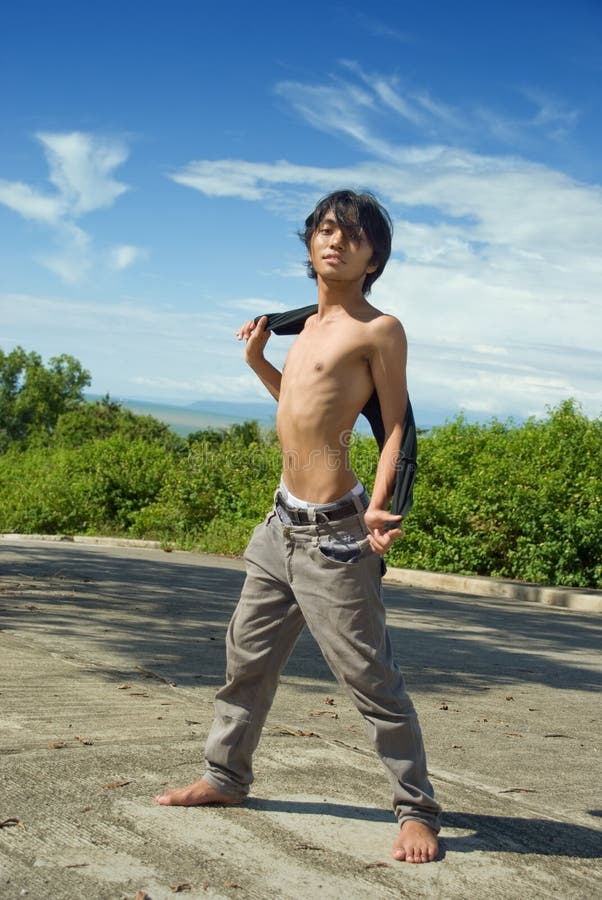 Asian Boy Fashion Pose Outdoors Stock Photo Image