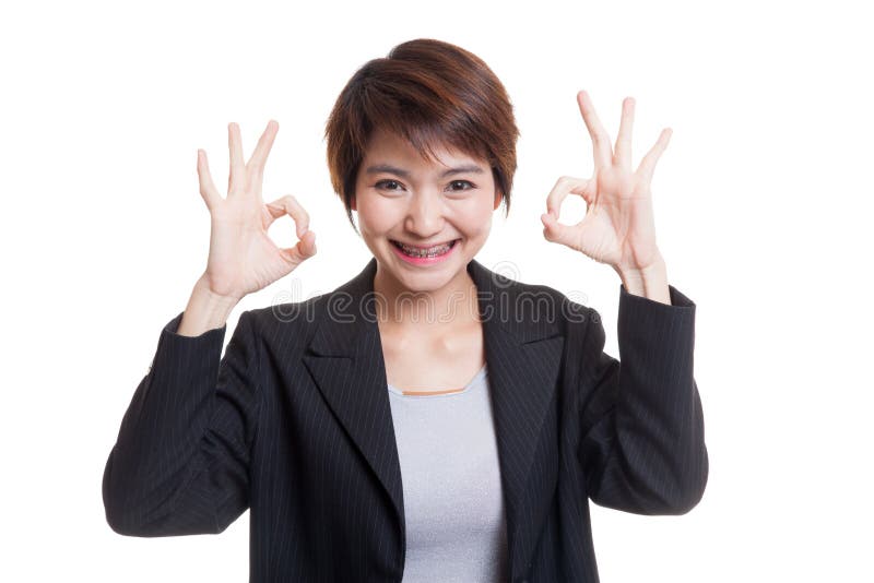 Asian Business Woman Show Double Ok Hand Sign Smile Stock Photos - Free ...