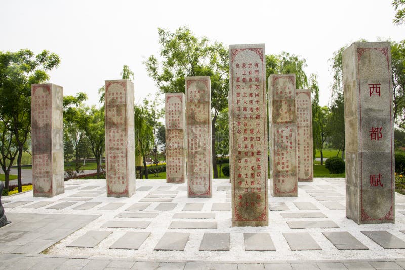 Asian China, antique buildings, stone pillars, car stock image Asian China, antique buildings, stone pillars, car stock image