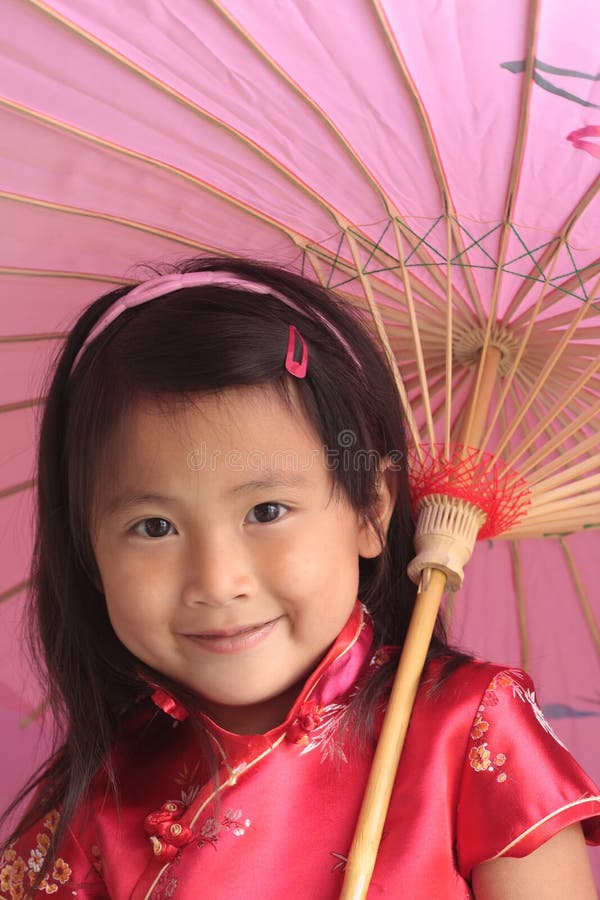 Asian Chinese Girl with Umbrella Stock Image - Image of kids, adorable ...