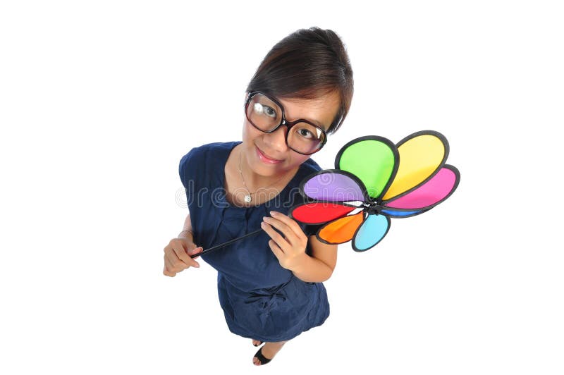 Asian chinese girl with windmill stock photos Asian chinese girl with windmill stock photos