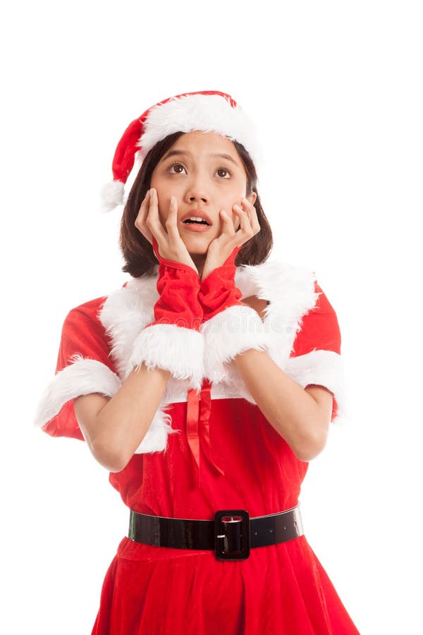 Asian Christmas Santa Claus girl shock and look up royalty free stock photography Asian Christmas Santa Claus girl shock and look up royalty free stock photography