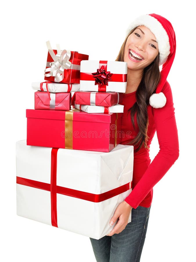 Asian christmas santa woman shopping gifts