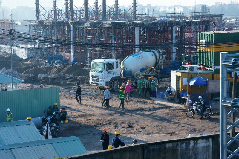 Asian city, construction site, build apartment building