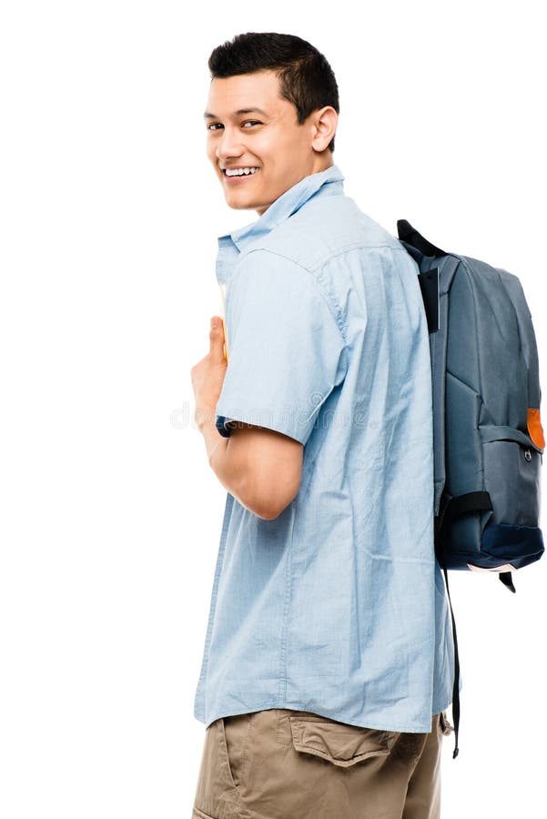 Asian college student happy school books stock photo