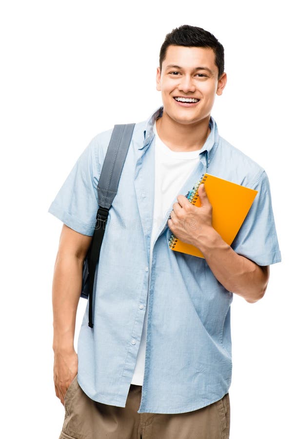 Asian college student happy school books stock images