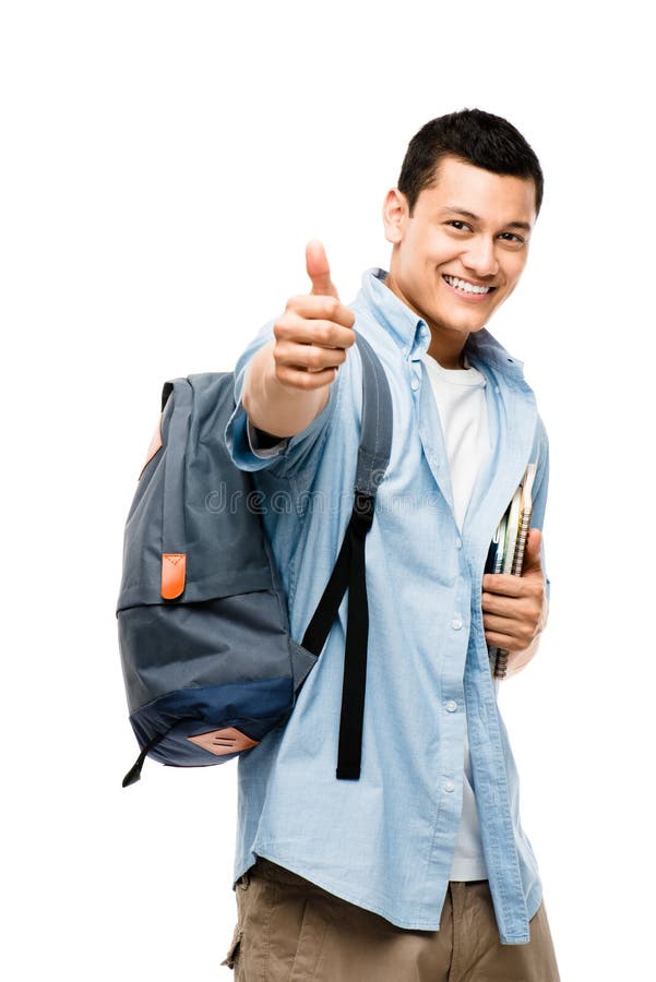 Asian college student happy thumbs up royalty free stock photography