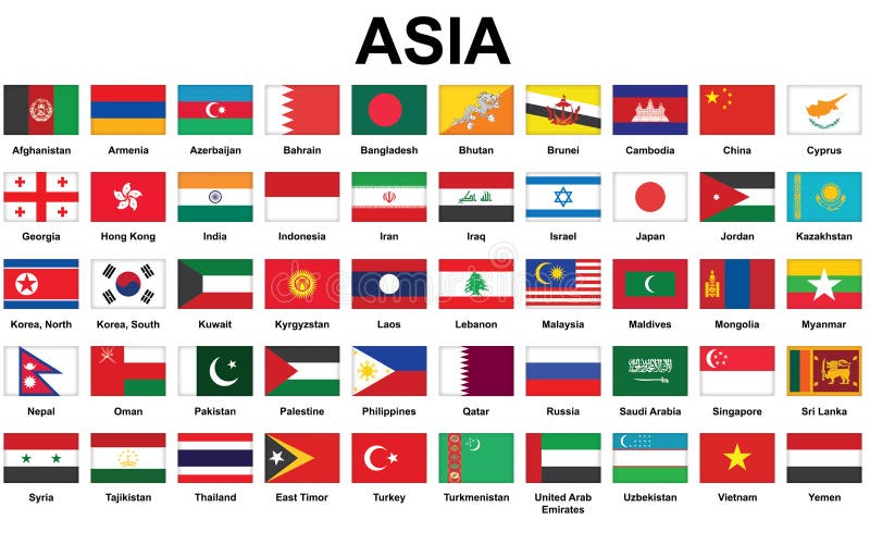 Sada ikon s Asijskými zeměmi vlajek.