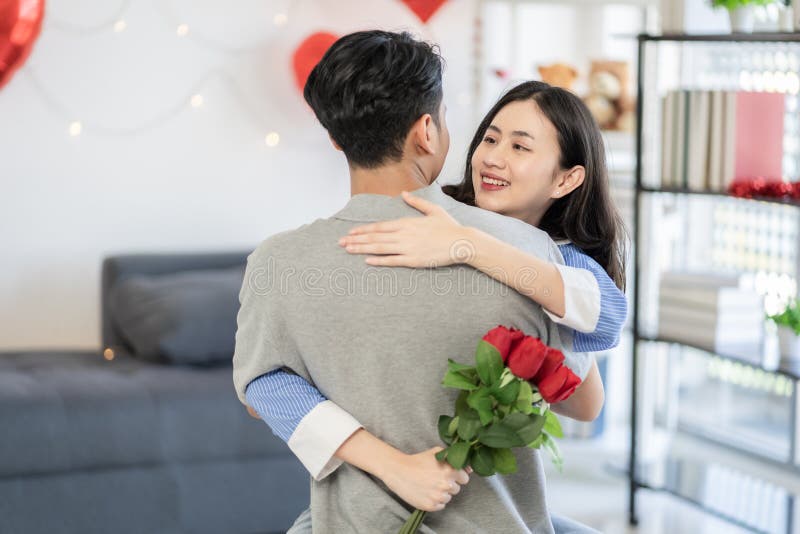 Couple Showing Love Surprise Giving Flowers Or Ts To Each Other On Important Occasions Such