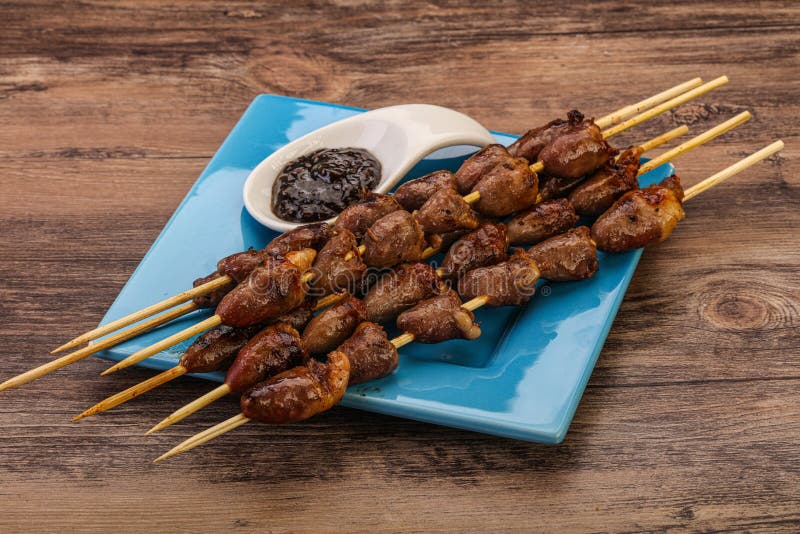 Asian Cuisine Chicken Hearts Skewer Stock Image Image of sauce