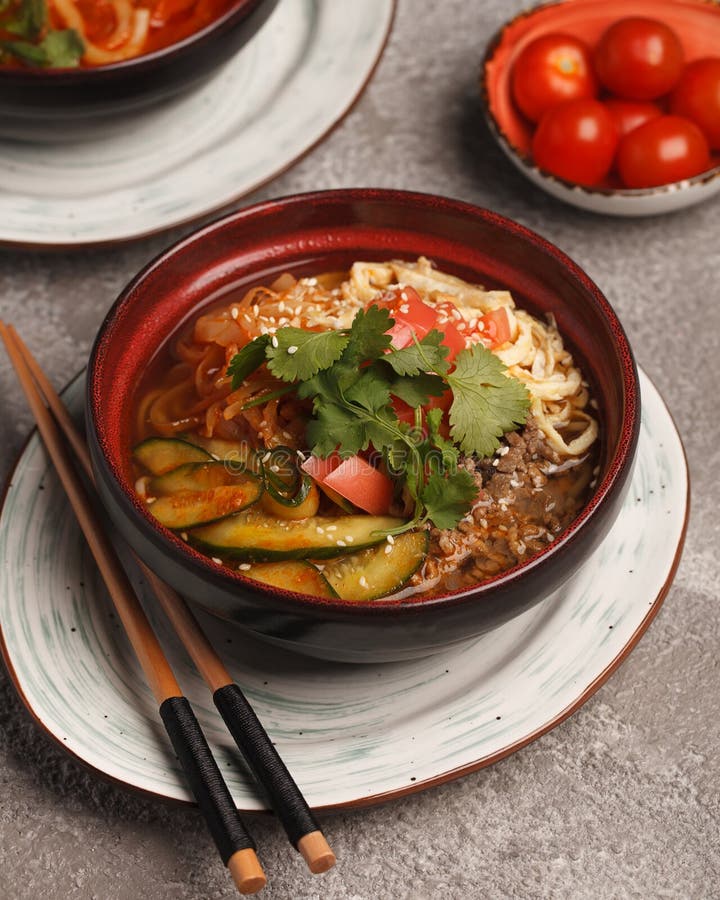 Asian Cuisine. Asian Soup with Seafood Stock Image - Image of soup