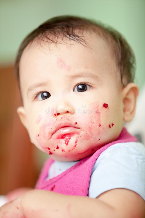Cute Baby after Eating Fruit Stock Photo Image of healthiness