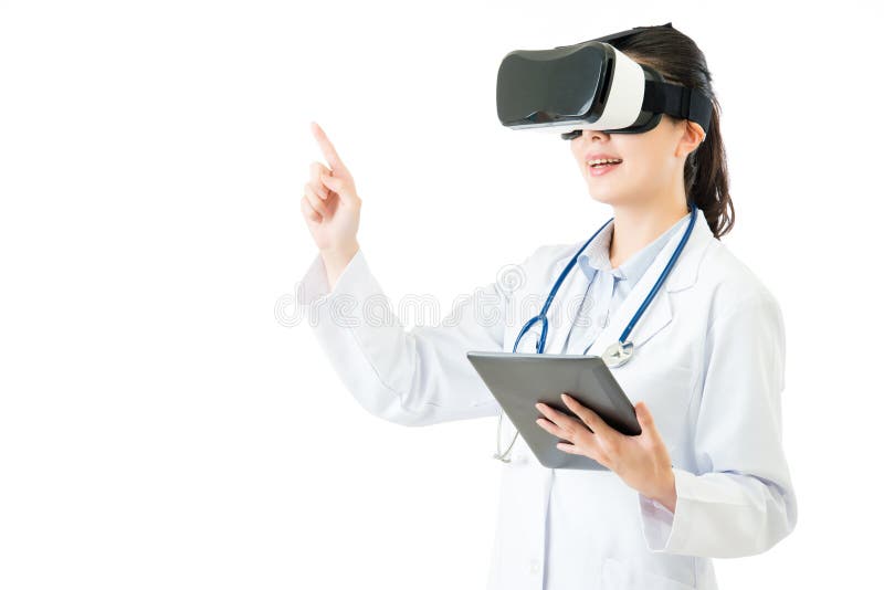Asian doctor use digital tablet press VR headset screen royalty free stock photo Asian doctor use digital tablet press VR headset screen royalty free stock photo