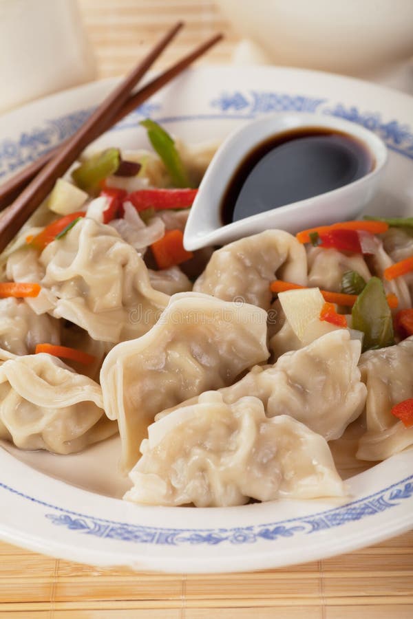 Asian Dumplings with Vegetable and Soy Sauce Stock Image Image of