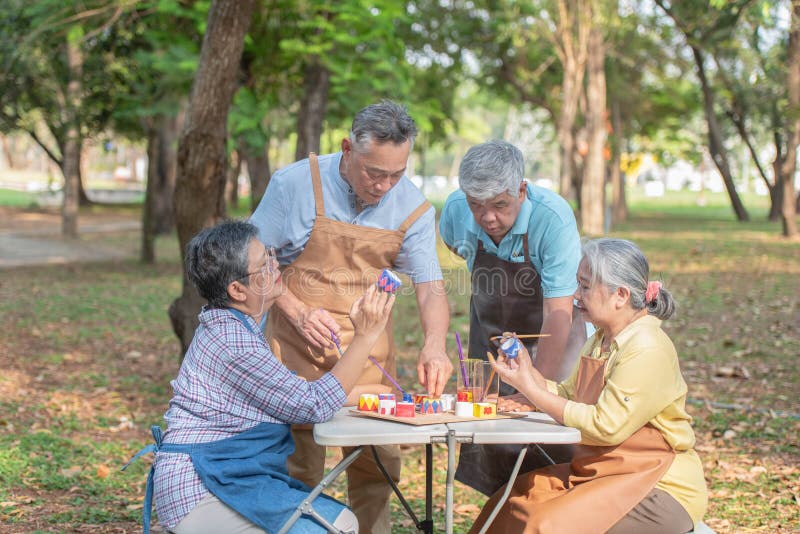 Asian elderly group Do activities together in the park stock photos